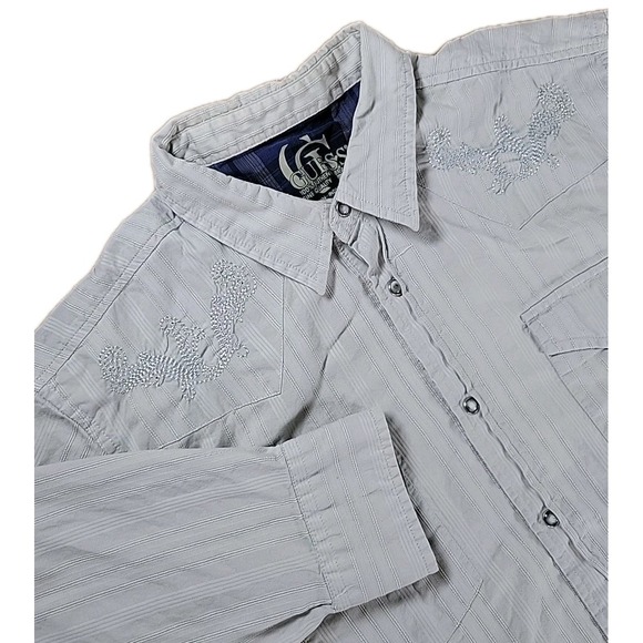Guess Shirt Mens X-Large White Western Pearl Snap Embroidered STRIPED Cotton - Picture 1 of 13